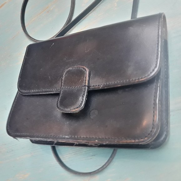 Genuine Leather Crossbody Bag Small with Extra Long Strap Black Rustic Y2K - Picture 6 of 16
